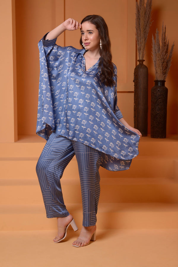 PERSIAN BLUE PRINTED BAGGY COORD SET