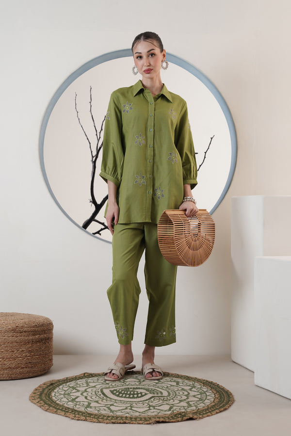 OLIVE GREEN LINEN COORD SET