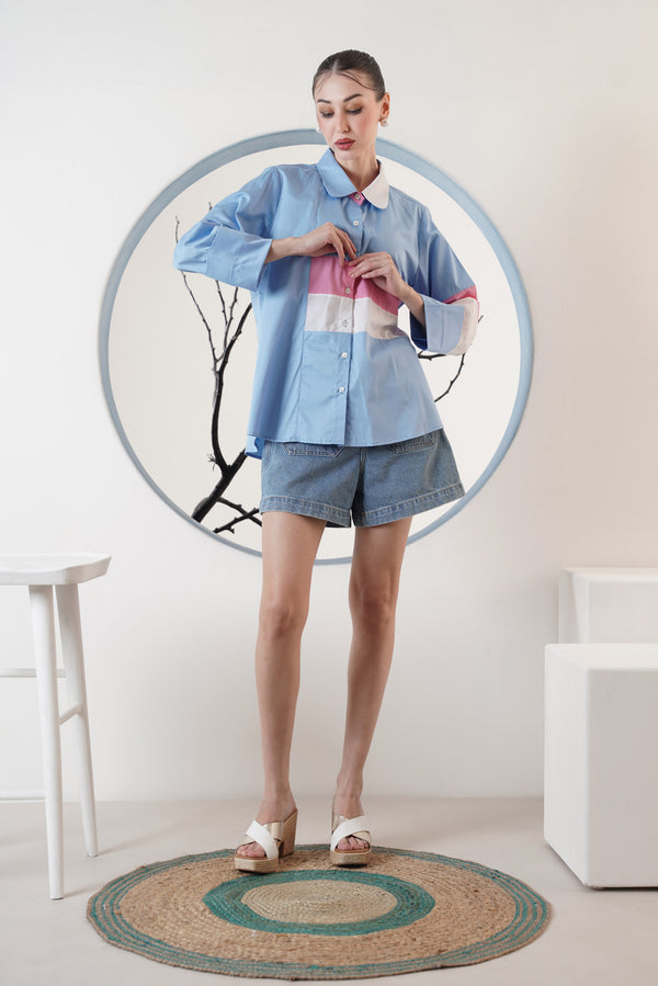 Powder Blue Colour Block Shirt