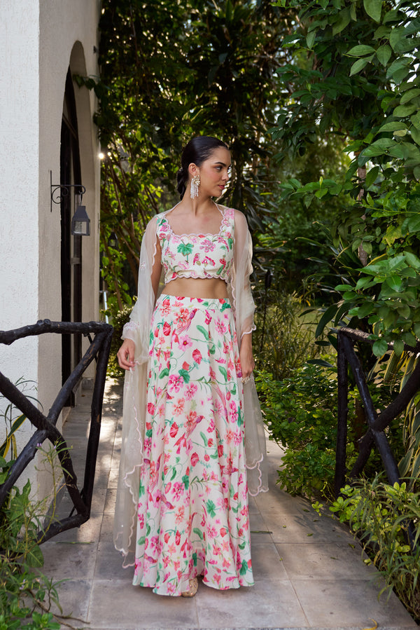 Ivory Garden Floral Printed Lehenga Set