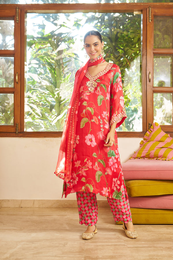 Rosella Bloom Organza Kurta Set