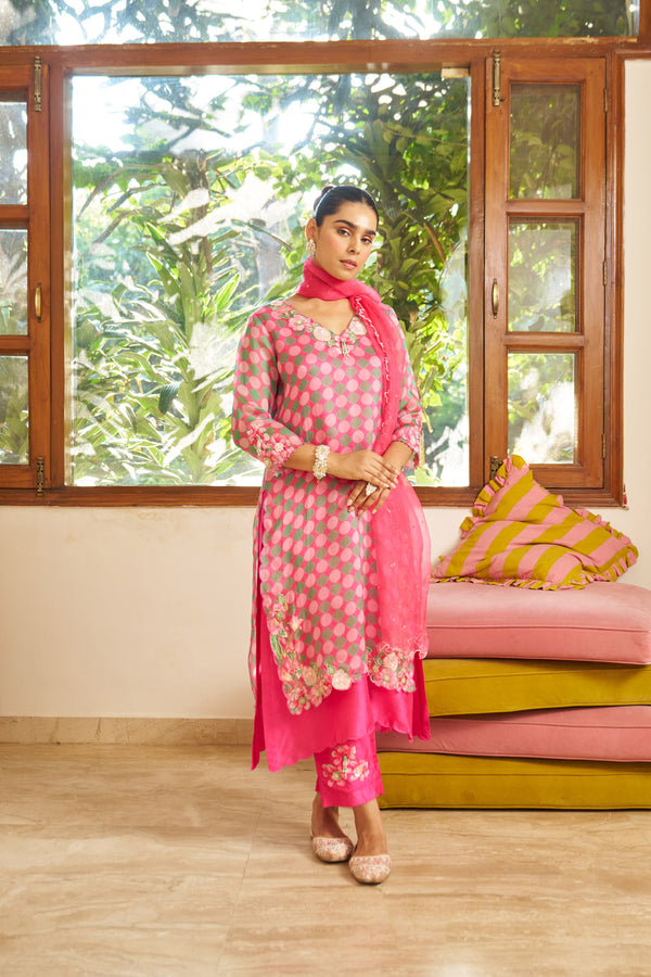 Bougainvillea Bloom Double Layer Kurta Set
