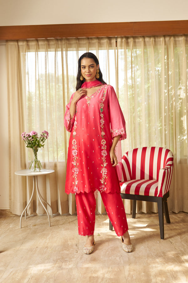 Rosella Ombre Appliqué Silk Chanderi Kurta Set