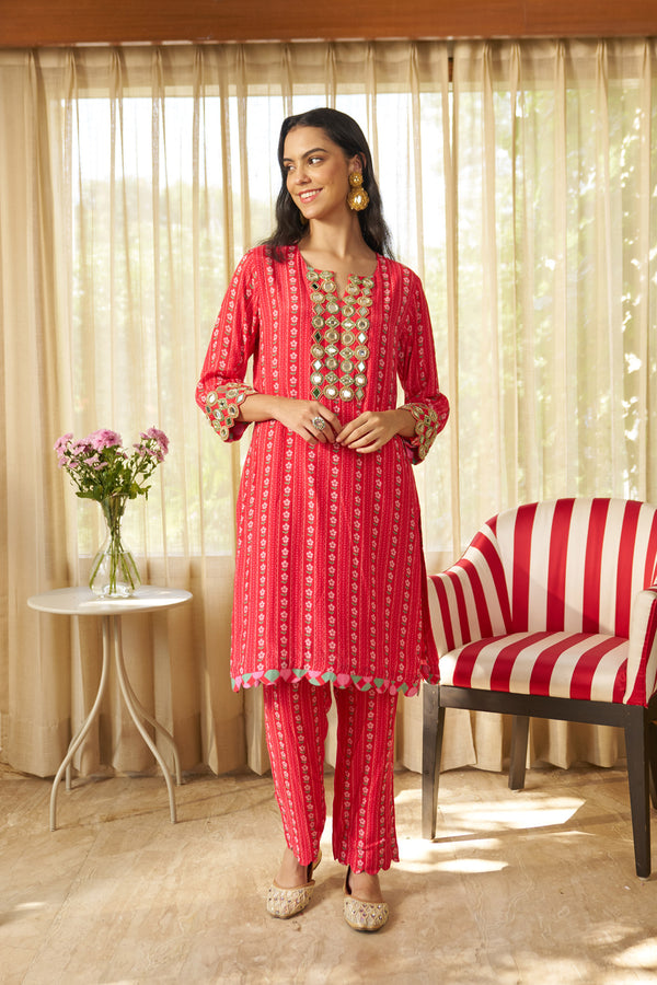 Scarlet Mirror Work Kurta Set
