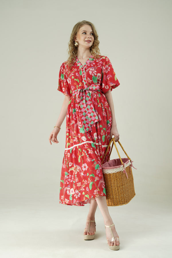 Red Muslin Bird Dress