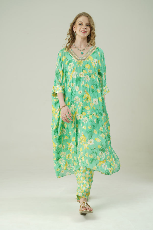 Mint Marigold Kaftan Set