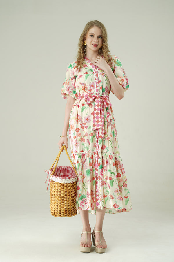 Ivory Muslin Bird Dress