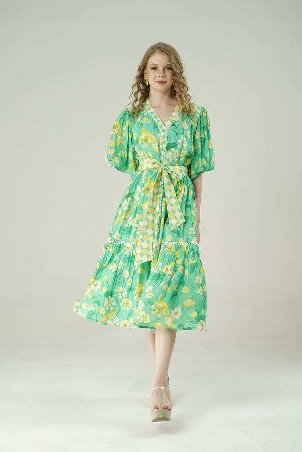 Green Muslin Bird Dress