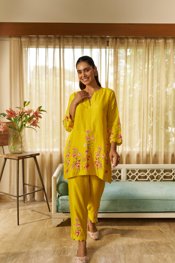 Golden Meadow Appliqué Kurta Set