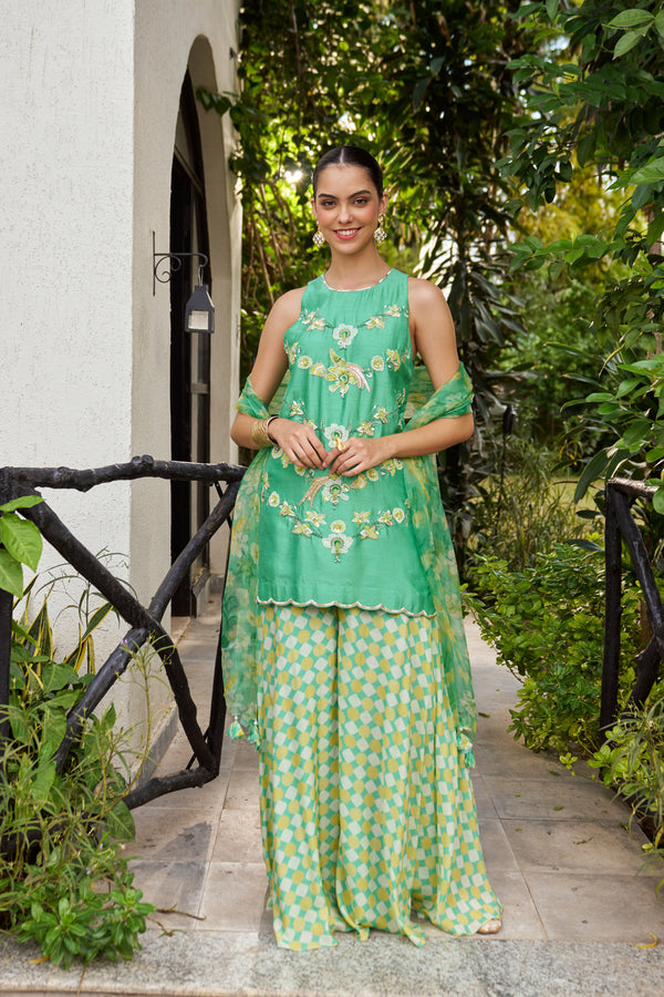 Mint Blossom Festive Sharara Ensemble