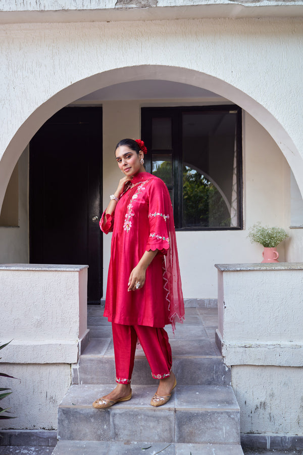 Crimson Bloom Festive Applique Kurta Set