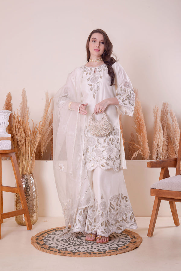 IVORY OPULENCE KURTA SHARARA SET