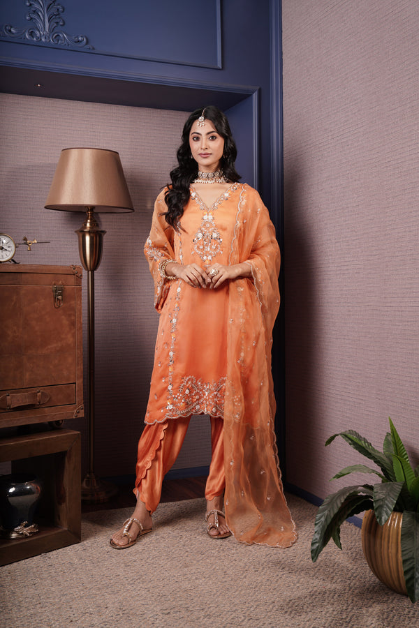 Tangerine Ombre Organza Kurta Set