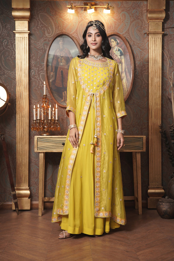 Tissue Angrakha Jacket with Georgette Anarkali